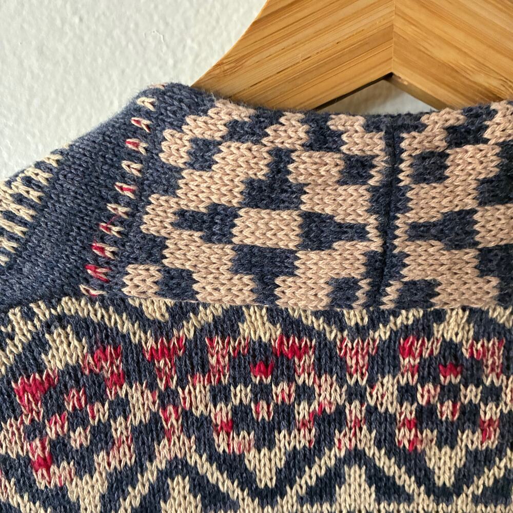 Chaps Womens Small Fair Isle Open Front Cardigan Sweater Blue Cotton Blend - Picture 10 of 11
